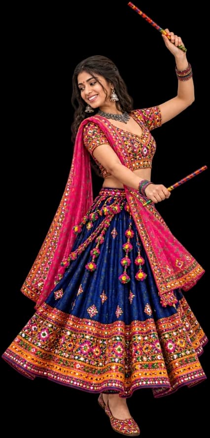 Female Garba Performer in Festive Lehenga